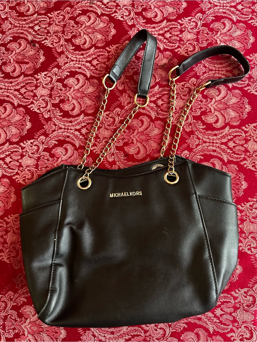 Michael Kors Black Shoulder Tote with Gold Chain Straps